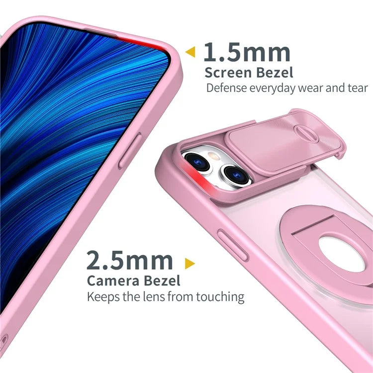 For iPhone 14 / 13 Phone Case Slide Camera Cover PC Kickstand Phone Shell Compatible with MagSafe