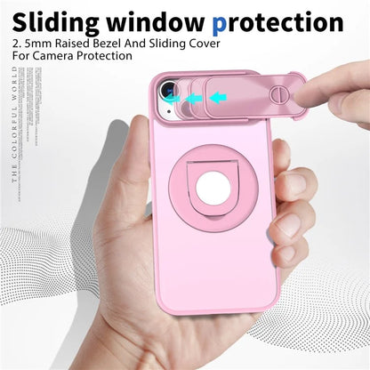 For iPhone 14 / 13 Phone Case Slide Camera Cover PC Kickstand Phone Shell Compatible with MagSafe