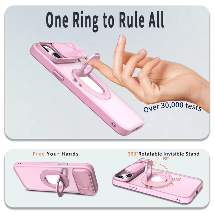 For iPhone 14 / 13 Phone Case Slide Camera Cover PC Kickstand Phone Shell Compatible with MagSafe