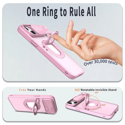 For iPhone 14 / 13 Phone Case Slide Camera Cover PC Kickstand Phone Shell Compatible with MagSafe
