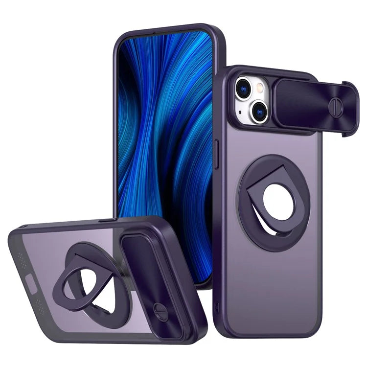 For iPhone 14 / 13 Phone Case Slide Camera Cover PC Kickstand Phone Shell Compatible with MagSafe