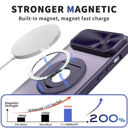 For iPhone 14 / 13 Phone Case Slide Camera Cover PC Kickstand Phone Shell Compatible with MagSafe