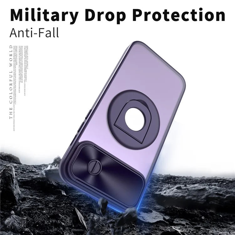 For iPhone 14 / 13 Phone Case Slide Camera Cover PC Kickstand Phone Shell Compatible with MagSafe
