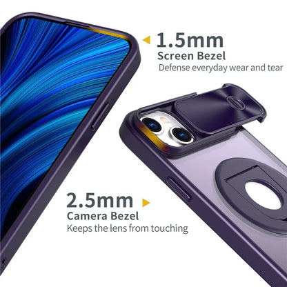 For iPhone 14 / 13 Phone Case Slide Camera Cover PC Kickstand Phone Shell Compatible with MagSafe