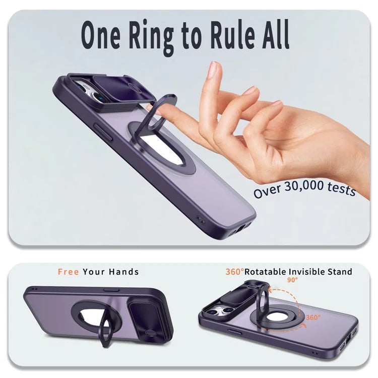 For iPhone 14 / 13 Phone Case Slide Camera Cover PC Kickstand Phone Shell Compatible with MagSafe