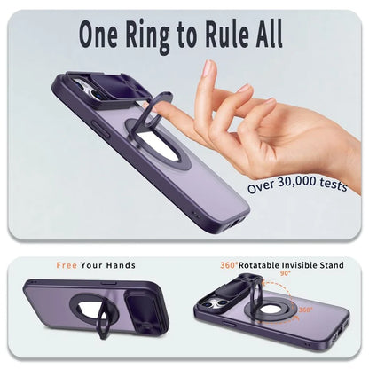 For iPhone 14 / 13 Phone Case Slide Camera Cover PC Kickstand Phone Shell Compatible with MagSafe
