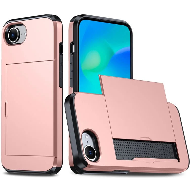 For iPhone SE (2024) Case TPU + PC Dual Layer Armor Phone Cover with Sliding Card Slot