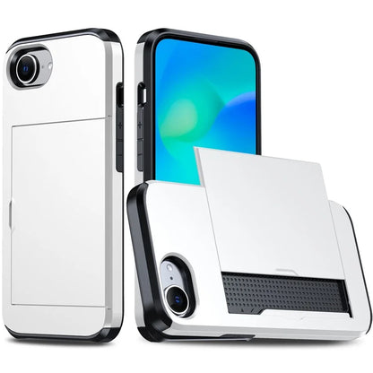 For iPhone SE (2024) Case TPU + PC Dual Layer Armor Phone Cover with Sliding Card Slot