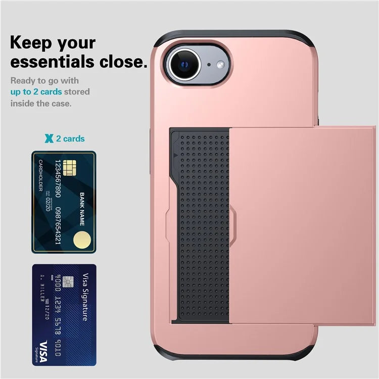 For iPhone SE (2024) Case TPU + PC Dual Layer Armor Phone Cover with Sliding Card Slot