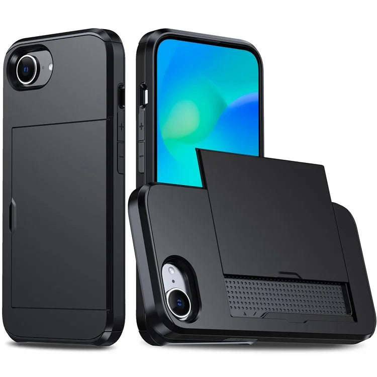 For iPhone SE (2024) Case TPU + PC Dual Layer Armor Phone Cover with Sliding Card Slot
