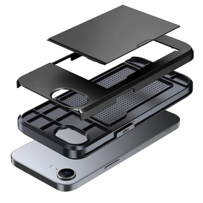 For iPhone SE (2024) Case TPU + PC Dual Layer Armor Phone Cover with Sliding Card Slot
