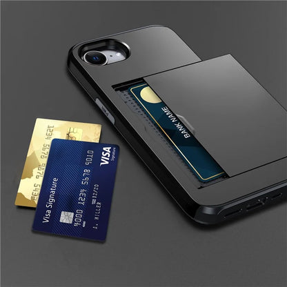 For iPhone SE (2024) Case TPU + PC Dual Layer Armor Phone Cover with Sliding Card Slot