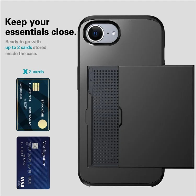 For iPhone SE (2024) Case TPU + PC Dual Layer Armor Phone Cover with Sliding Card Slot