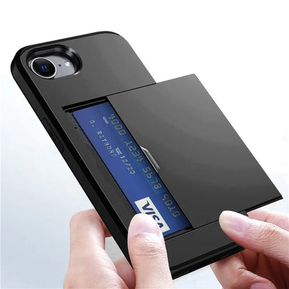 For iPhone SE (2024) Case TPU + PC Dual Layer Armor Phone Cover with Sliding Card Slot