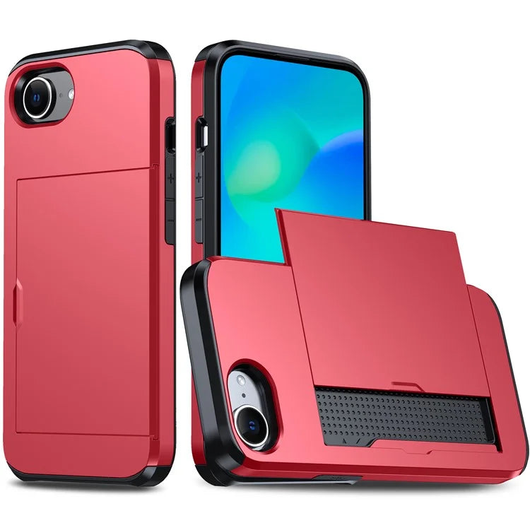 For iPhone SE (2024) Case TPU + PC Dual Layer Armor Phone Cover with Sliding Card Slot