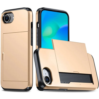 For iPhone SE (2024) Case TPU + PC Dual Layer Armor Phone Cover with Sliding Card Slot