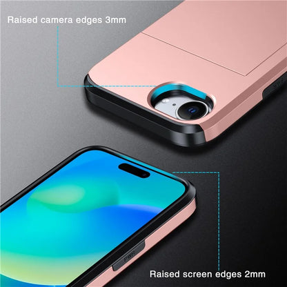 For iPhone SE (2024) Case TPU + PC Dual Layer Armor Phone Cover with Sliding Card Slot