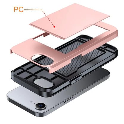 For iPhone SE (2024) Case TPU + PC Dual Layer Armor Phone Cover with Sliding Card Slot