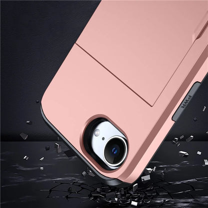 For iPhone SE (2024) Case TPU + PC Dual Layer Armor Phone Cover with Sliding Card Slot