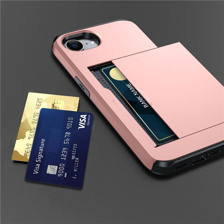 For iPhone SE (2024) Case TPU + PC Dual Layer Armor Phone Cover with Sliding Card Slot