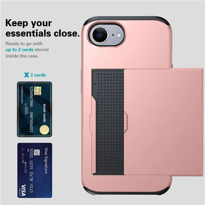 For iPhone SE (2024) Case TPU + PC Dual Layer Armor Phone Cover with Sliding Card Slot