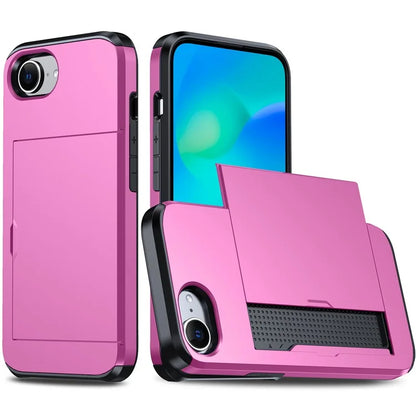 For iPhone SE (2024) Case TPU + PC Dual Layer Armor Phone Cover with Sliding Card Slot