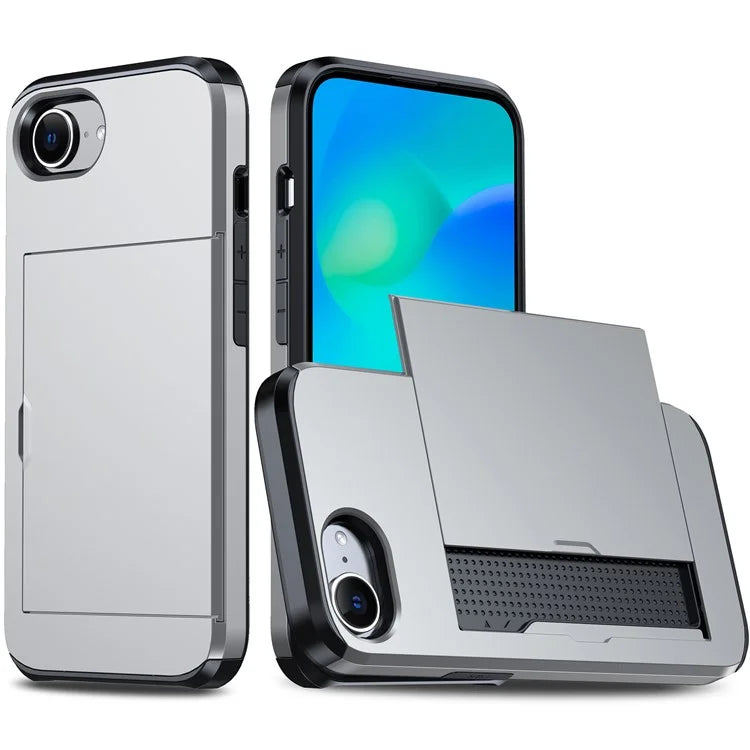 For iPhone SE (2024) Case TPU + PC Dual Layer Armor Phone Cover with Sliding Card Slot
