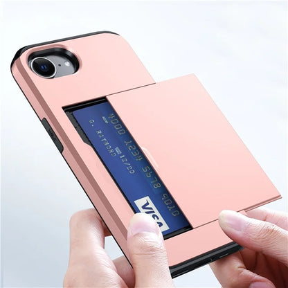 For iPhone SE (2024) Case TPU + PC Dual Layer Armor Phone Cover with Sliding Card Slot