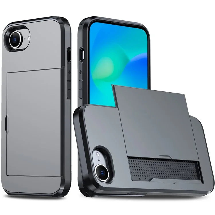 For iPhone SE (2024) Case TPU + PC Dual Layer Armor Phone Cover with Sliding Card Slot