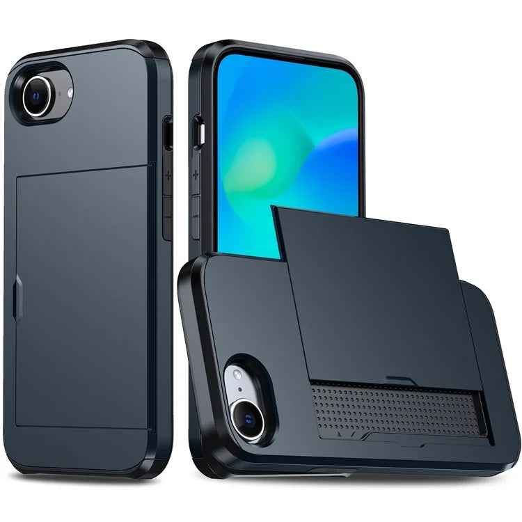 For iPhone SE (2024) Case TPU + PC Dual Layer Armor Phone Cover with Sliding Card Slot
