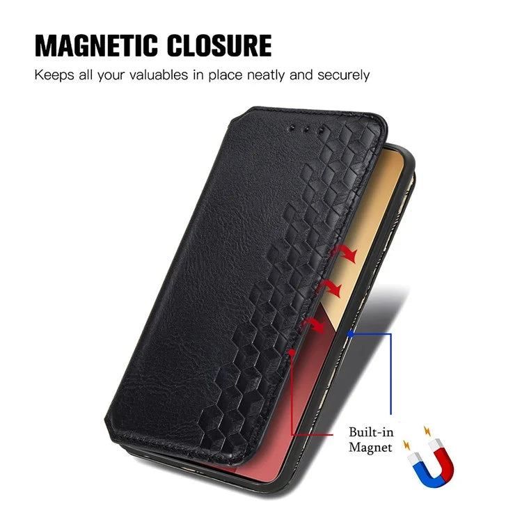 For Xiaomi Redmi Note 13 Pro 4G / Poco M6 Pro 4G Phone Case Rhombus Leather Wallet Cover