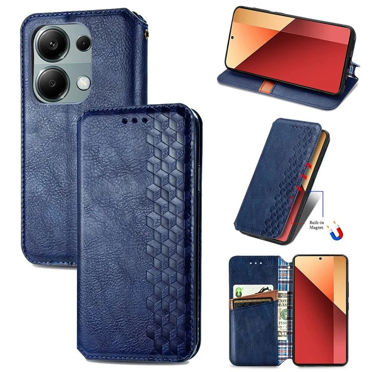 For Xiaomi Redmi Note 13 Pro 4G / Poco M6 Pro 4G Phone Case Rhombus Leather Wallet Cover
