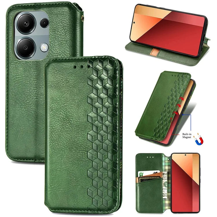 For Xiaomi Redmi Note 13 Pro 4G / Poco M6 Pro 4G Phone Case Rhombus Leather Wallet Cover