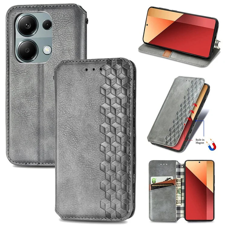 For Xiaomi Redmi Note 13 Pro 4G / Poco M6 Pro 4G Phone Case Rhombus Leather Wallet Cover