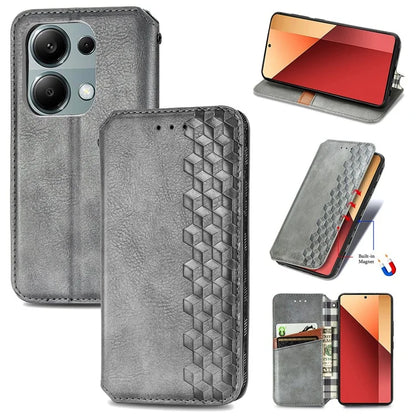 For Xiaomi Redmi Note 13 Pro 4G / Poco M6 Pro 4G Phone Case Rhombus Leather Wallet Cover