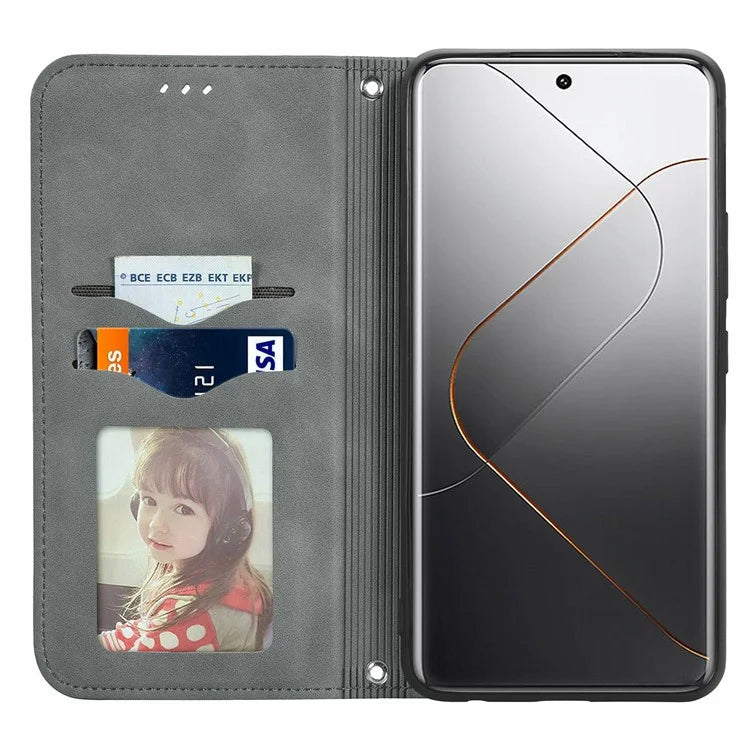 For Xiaomi 14 Pro Case Skin-Touch PU Leather Folio Flip Cover Retro Stand Phone Shell