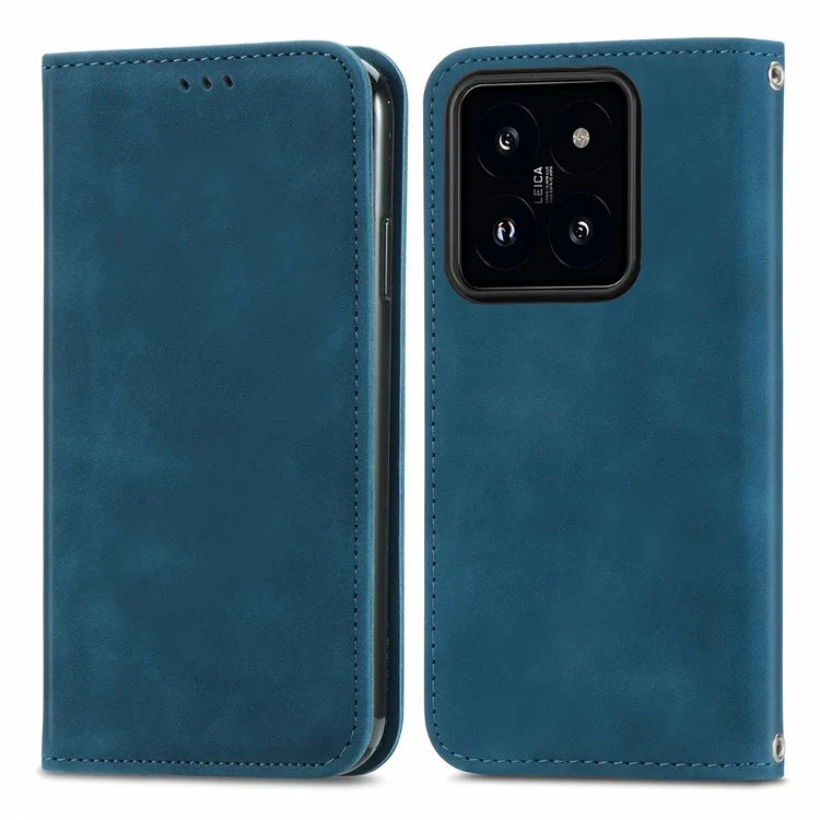 For Xiaomi 14 Pro Case Skin-Touch PU Leather Folio Flip Cover Retro Stand Phone Shell