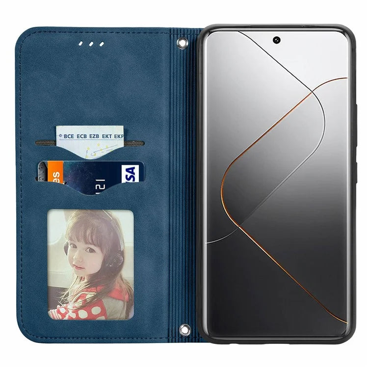 For Xiaomi 14 Pro Case Skin-Touch PU Leather Folio Flip Cover Retro Stand Phone Shell