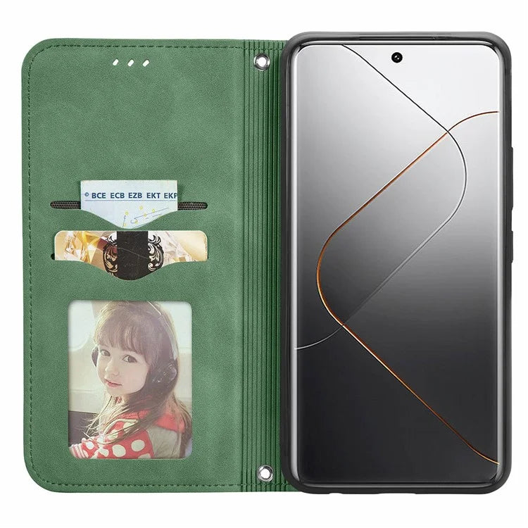 For Xiaomi 14 Pro Case Skin-Touch PU Leather Folio Flip Cover Retro Stand Phone Shell