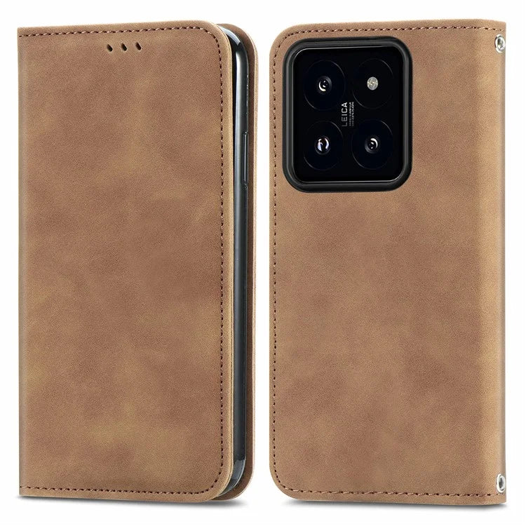 For Xiaomi 14 Pro Case Skin-Touch PU Leather Folio Flip Cover Retro Stand Phone Shell
