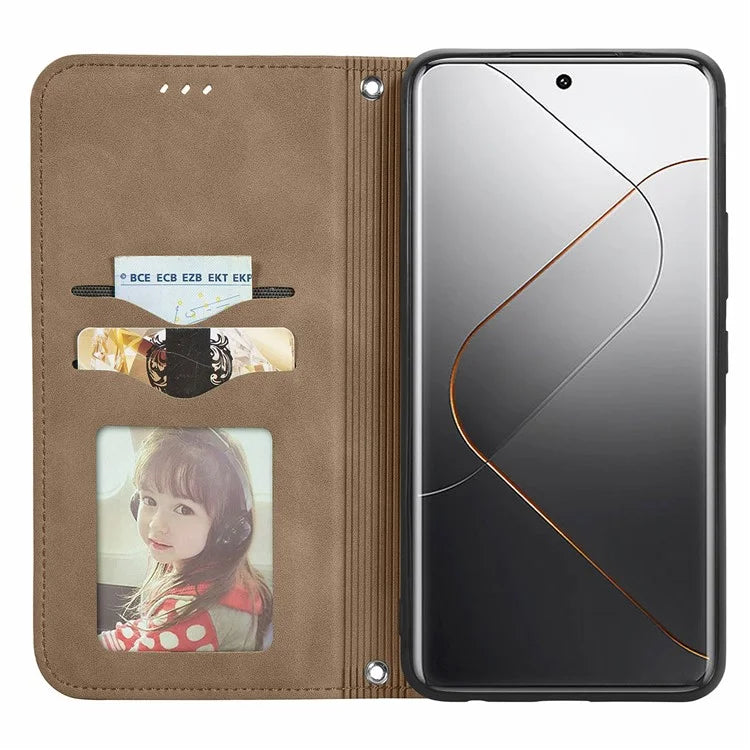 For Xiaomi 14 Pro Case Skin-Touch PU Leather Folio Flip Cover Retro Stand Phone Shell