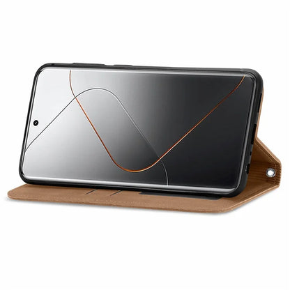 For Xiaomi 14 Pro Case Skin-Touch PU Leather Folio Flip Cover Retro Stand Phone Shell