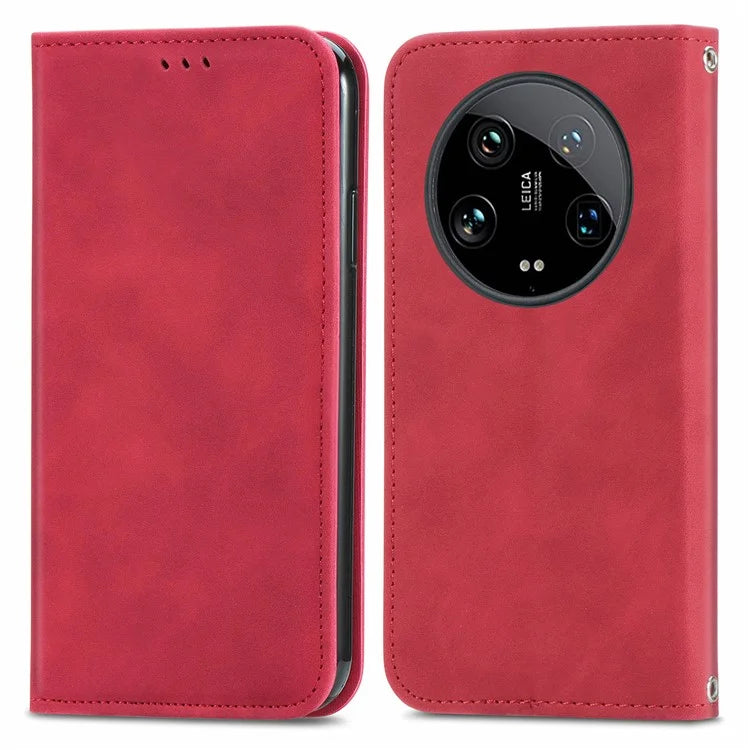 For Xiaomi 14 Ultra Magnetic Case PU Leather Skin-touch Phone Stand Cover