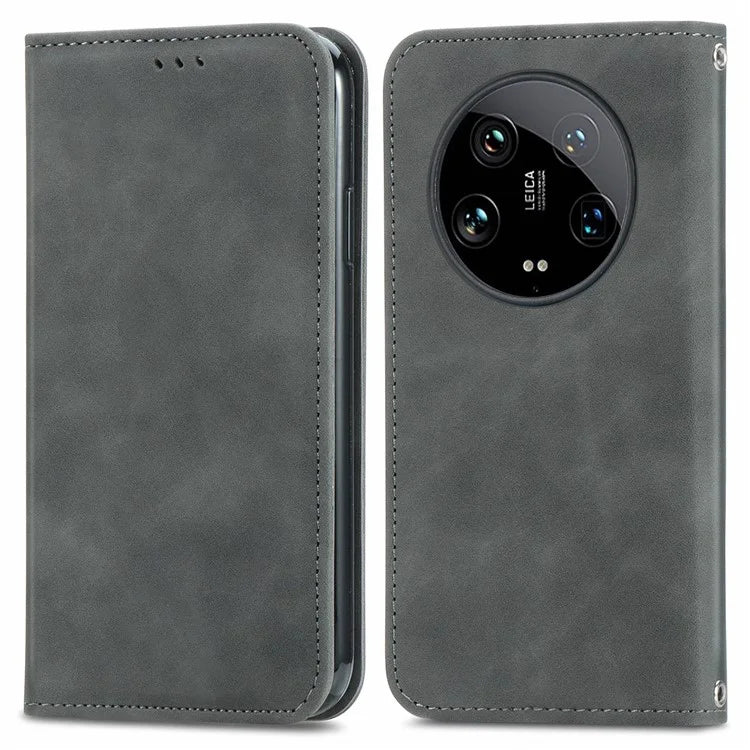 For Xiaomi 14 Ultra Magnetic Case PU Leather Skin-touch Phone Stand Cover