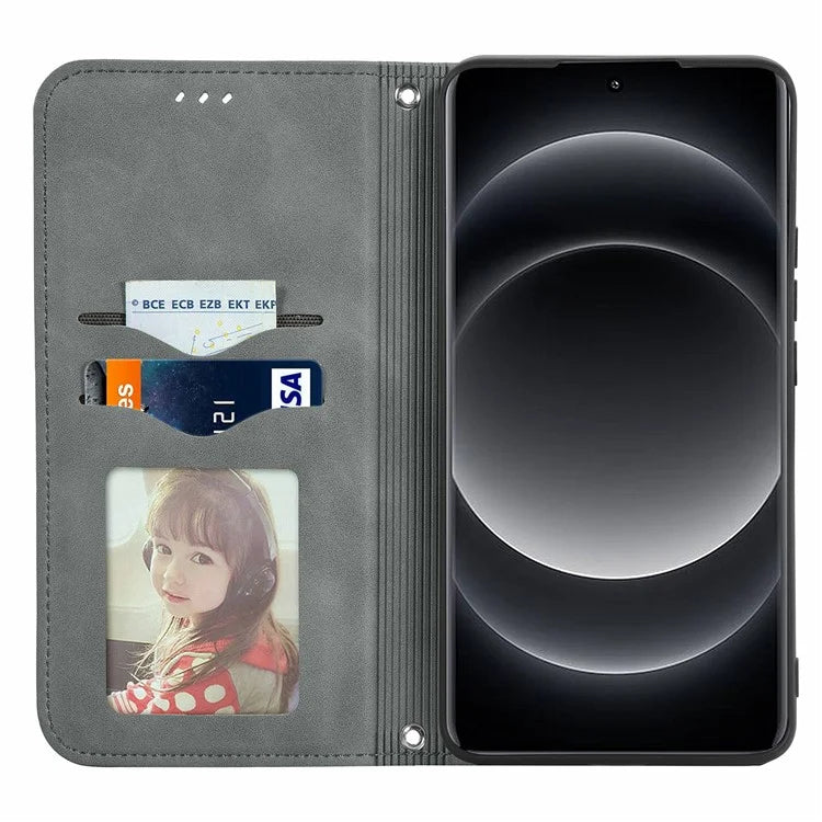 For Xiaomi 14 Ultra Magnetic Case PU Leather Skin-touch Phone Stand Cover