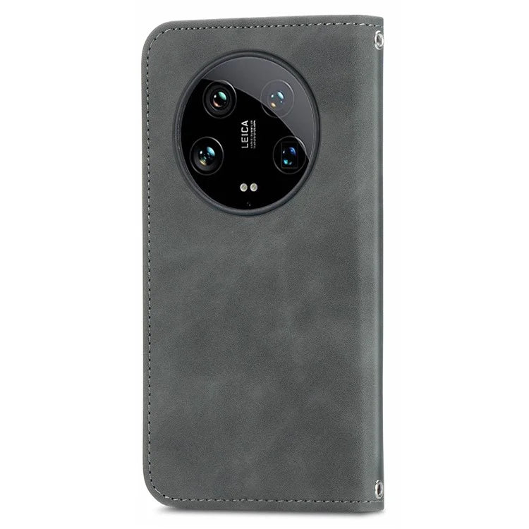 For Xiaomi 14 Ultra Magnetic Case PU Leather Skin-touch Phone Stand Cover