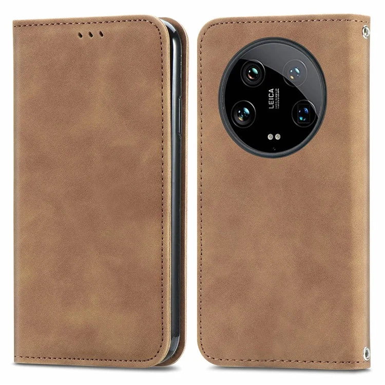 For Xiaomi 14 Ultra Magnetic Case PU Leather Skin-touch Phone Stand Cover