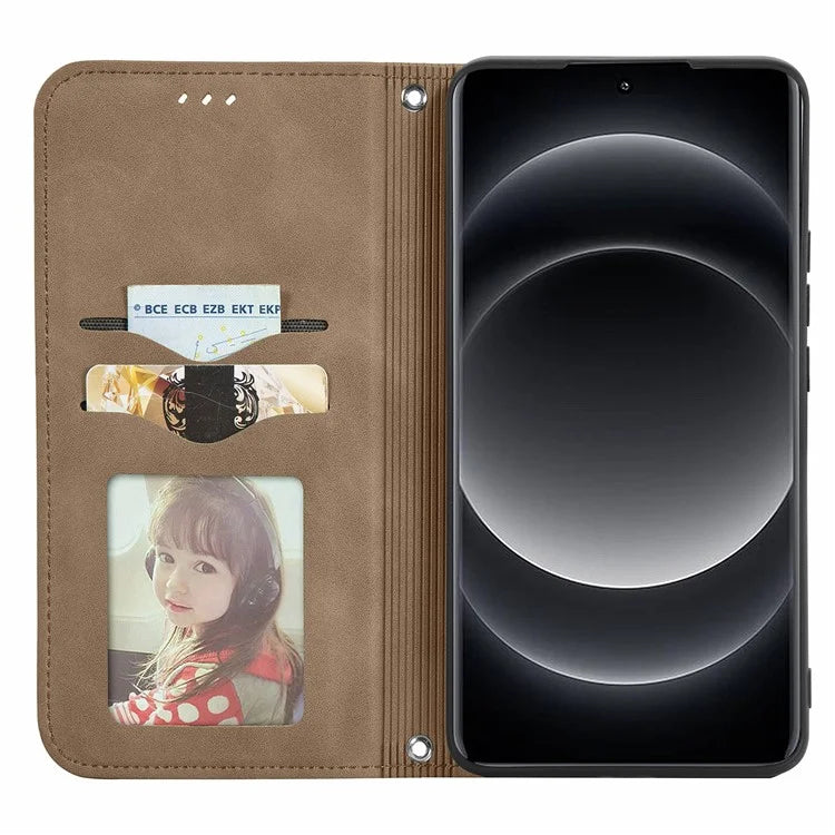 For Xiaomi 14 Ultra Magnetic Case PU Leather Skin-touch Phone Stand Cover