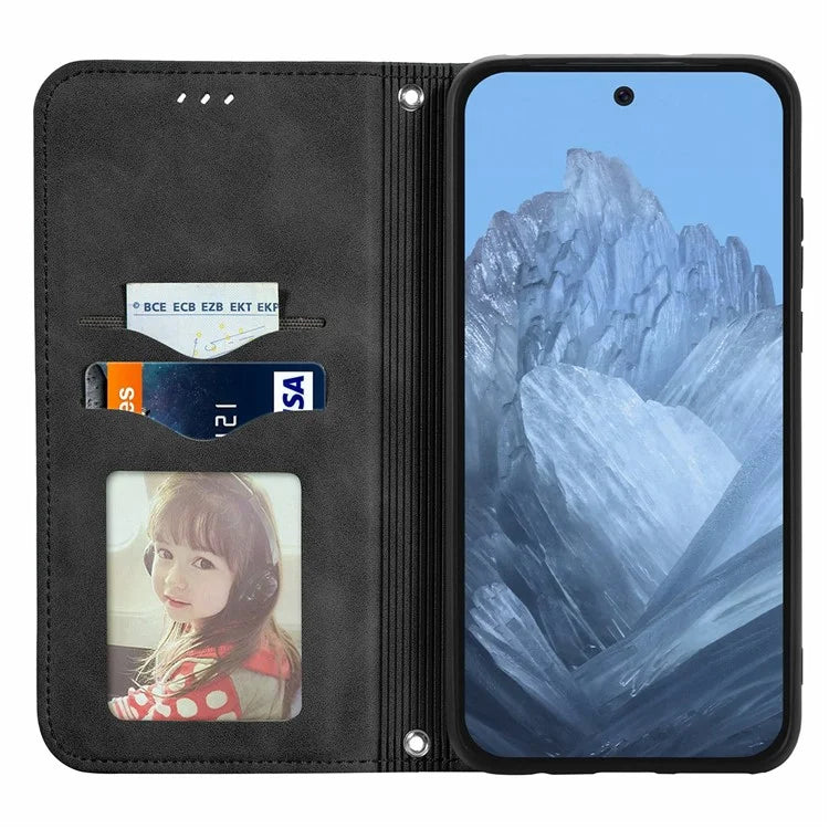 For Google Pixel 9 / Pixel 9 Pro Cell Phone Case Retro Magnetic Auto Closing Card Holder Leather Stand Cover