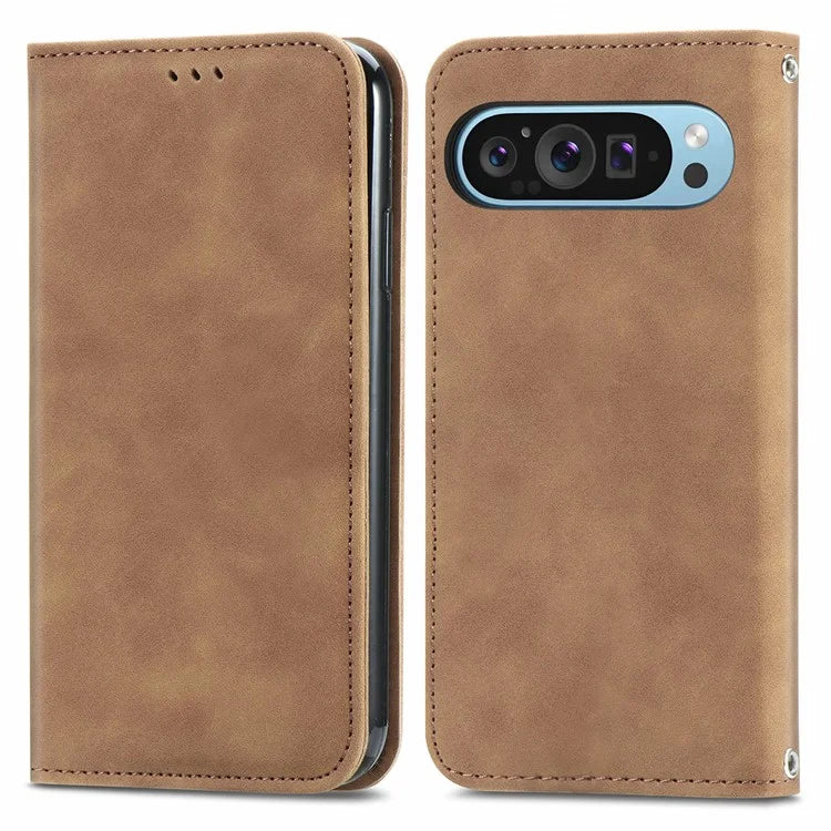 For Google Pixel 9 / Pixel 9 Pro Cell Phone Case Retro Magnetic Auto Closing Card Holder Leather Stand Cover